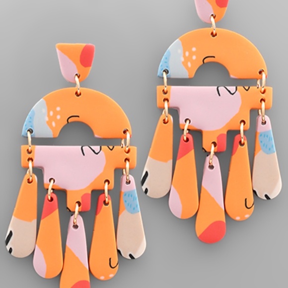 Clay Geometric & Tassel Earrings - Picture 1 of 2